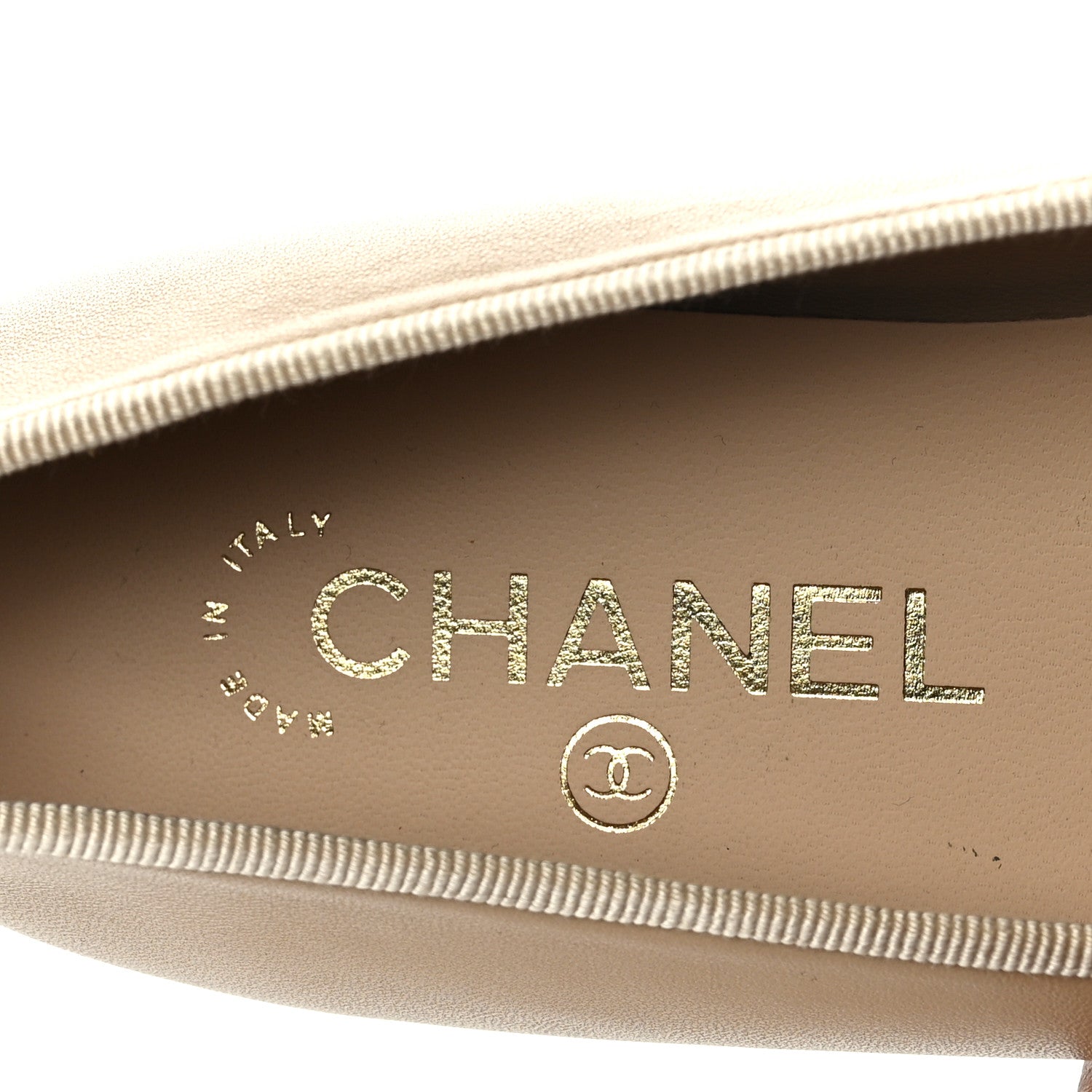 Chanel Lambskin Cap Toe CC Ballerina Flats 37.5 Beige Black 7 of 8