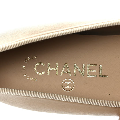 Chanel Lambskin Cap Toe CC Ballerina Flats 37.5 Beige Black 7 of 8
