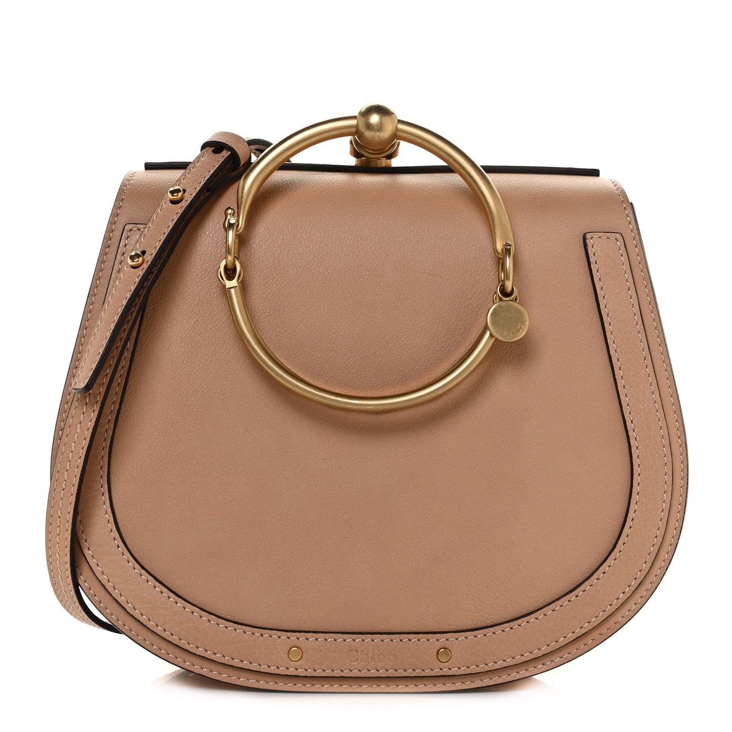Calfskin Suede Medium Nile Bracelet Bag Biscotti