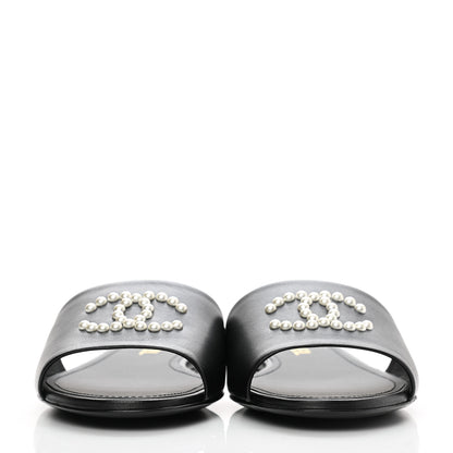 Chanel Lambskin Pearl CC Sandals 41 Black 2 of 9