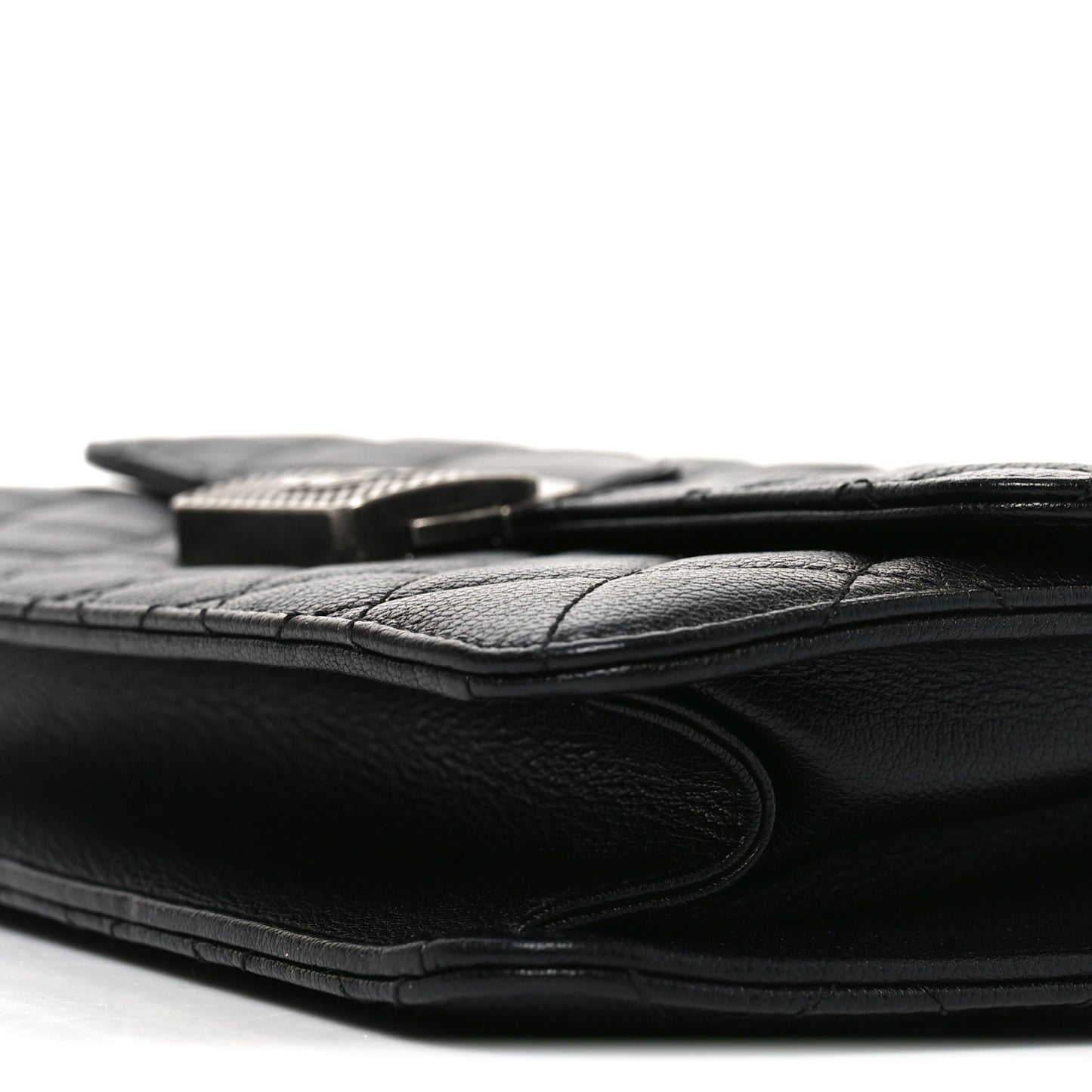 Goatskin Quilted Small CC University Top Handle Flap Black