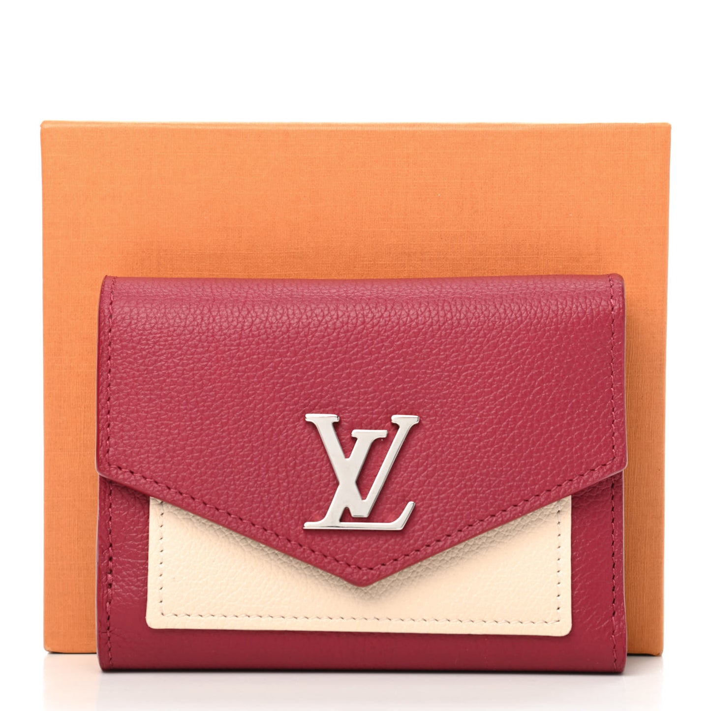 Soft Calfskin My Lockme Compact Wallet Lie De Vin Etain Creme