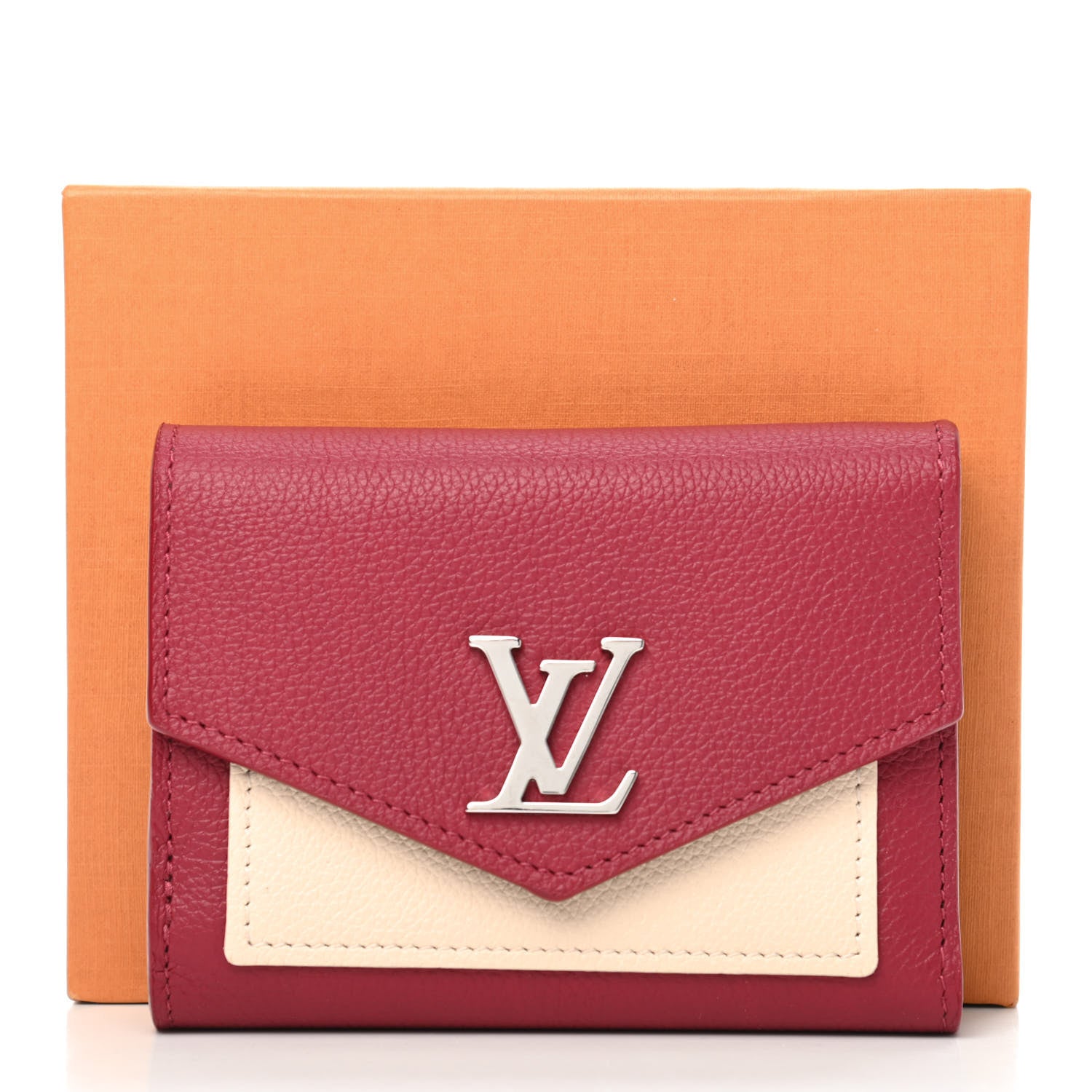 Louis Vuitton Soft Calfskin My Lockme Compact Wallet Lie De Vin Etain Creme 9 of 9