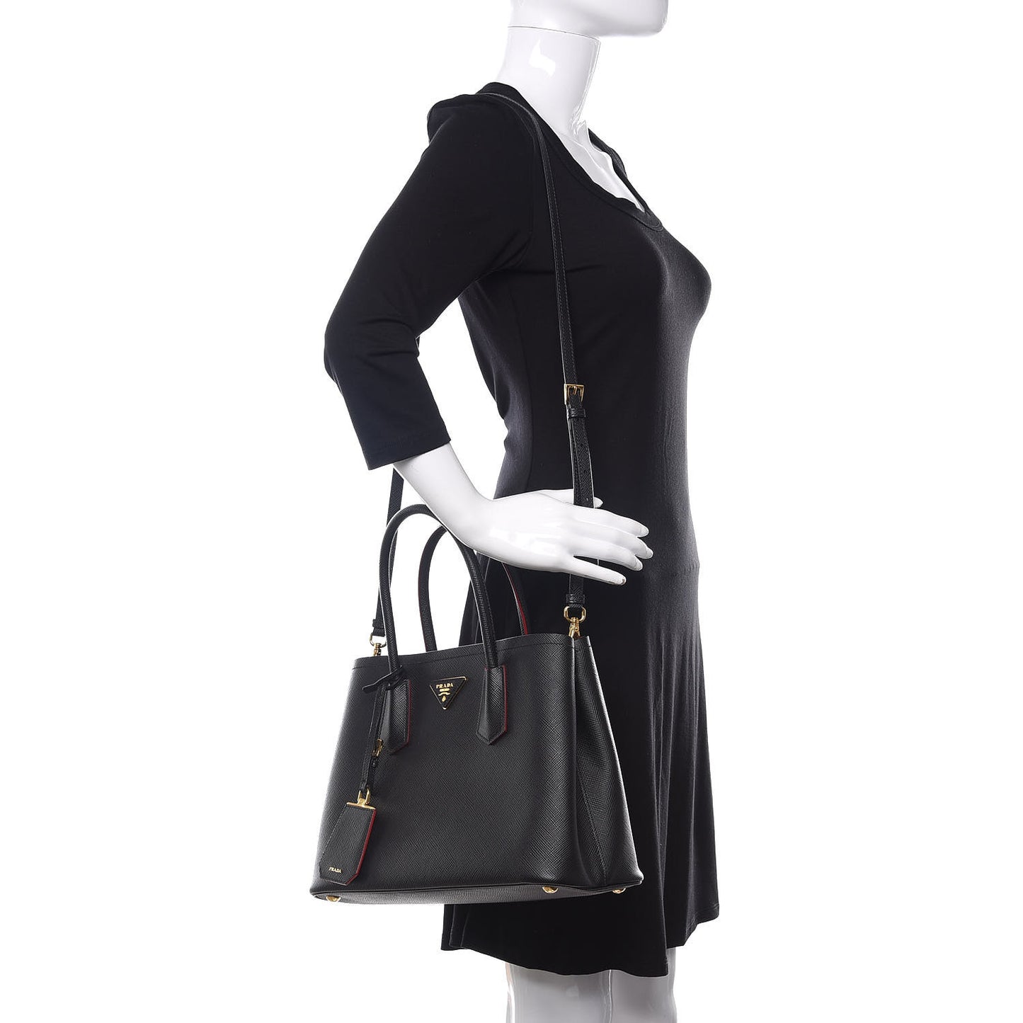 Saffiano Cuir Small Double Bag Black Fuoco