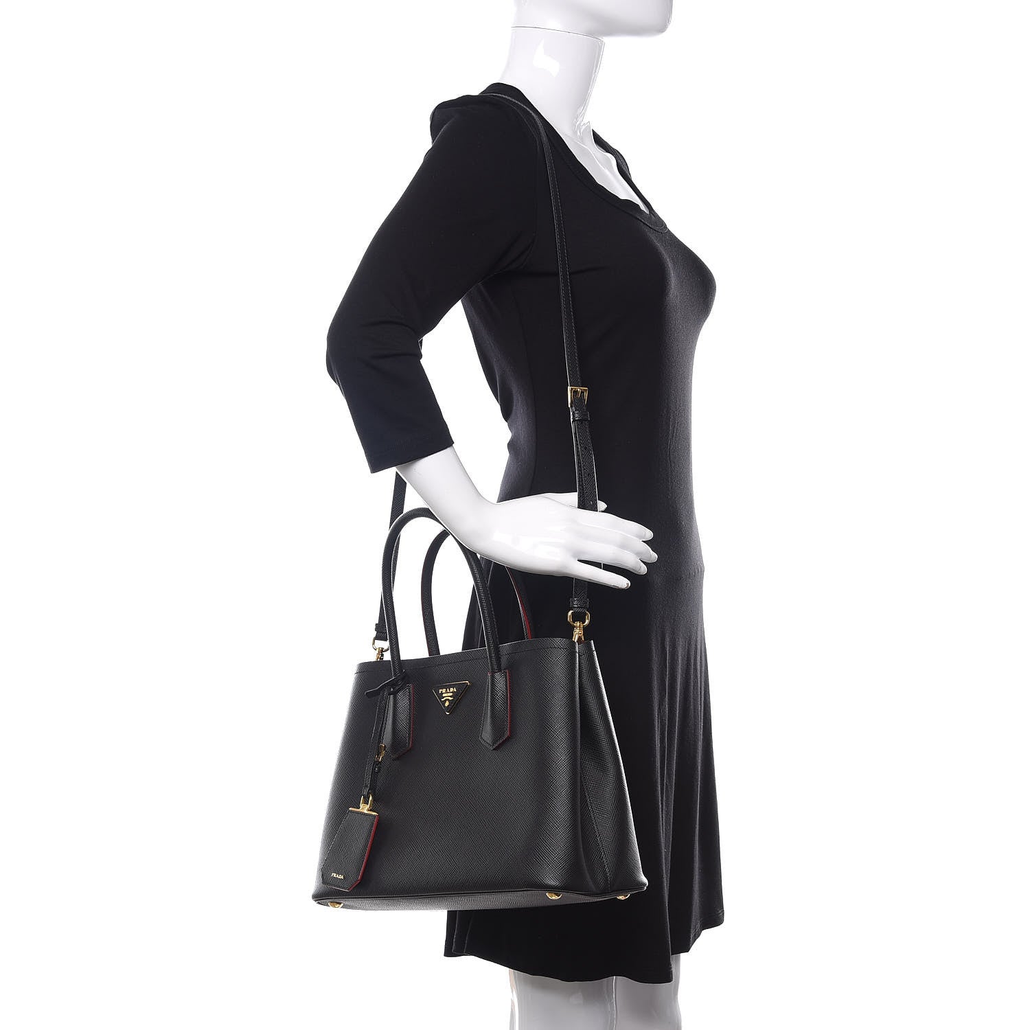 Prada Saffiano Cuir Small Double Bag Black Fuoco 2 of 10