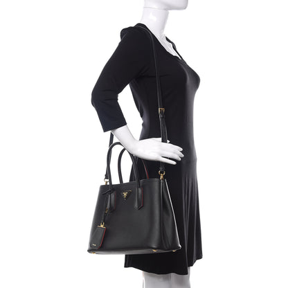 Prada Saffiano Cuir Small Double Bag Black Fuoco 2 of 10