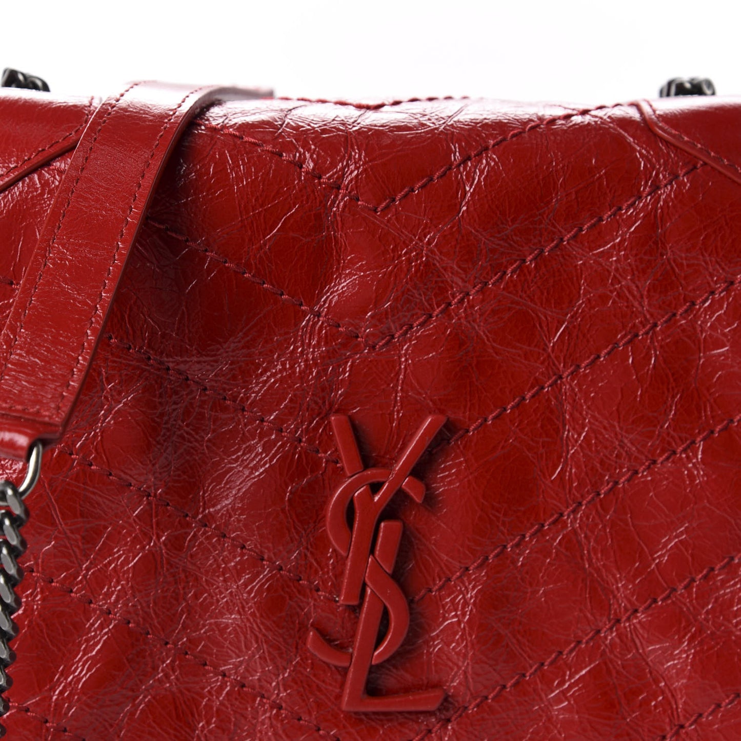 Crinkled Calfskin Matelasse Monogram Niki Chain Wallet Red