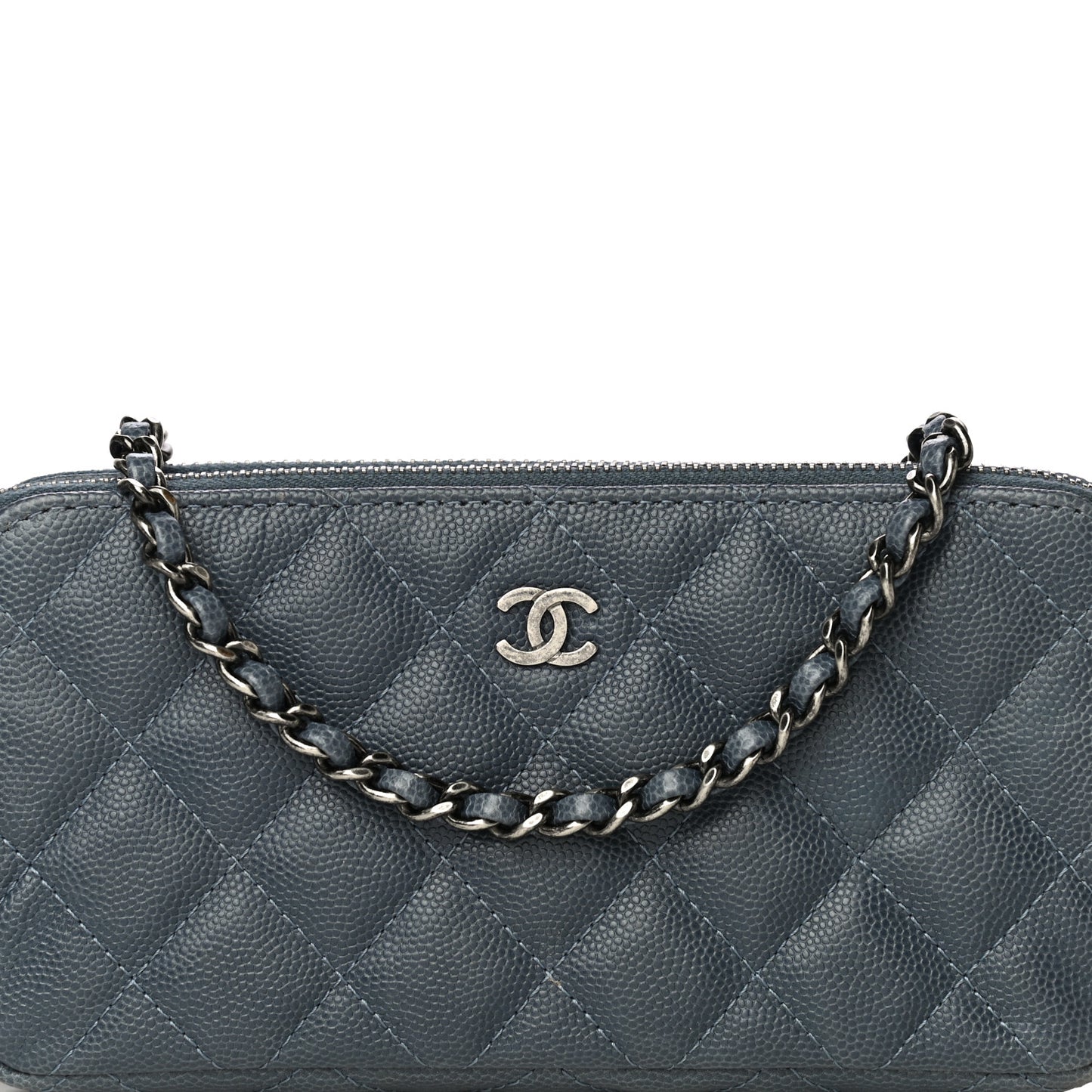 Caviar Quilted Small Clutch With Chain Grey