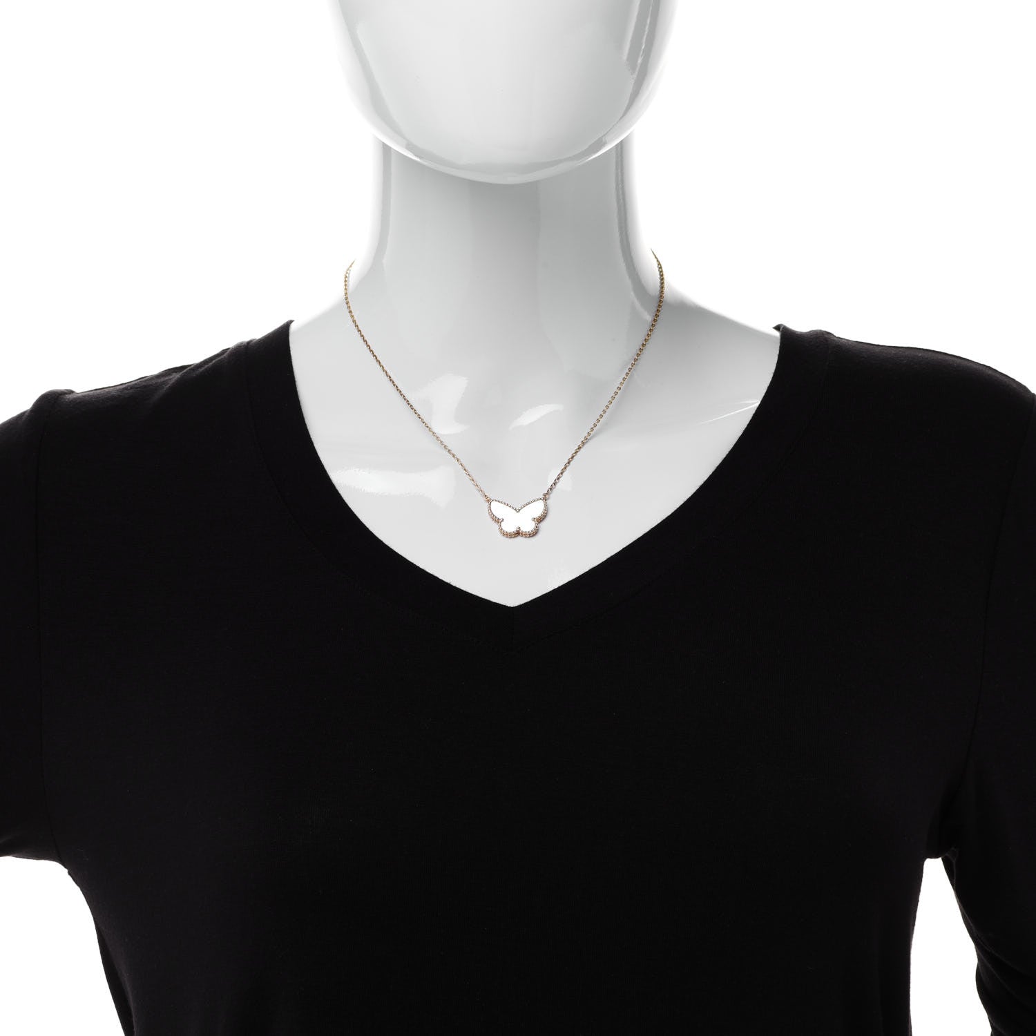 Van Cleef & Arpels 18K Yellow Gold Mother of Pearl Lucky Alhambra Butterfly Pendant Necklace 2 of 5