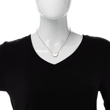 Van Cleef & Arpels 18K Yellow Gold Mother of Pearl Lucky Alhambra Butterfly Pendant Necklace 2 of 5