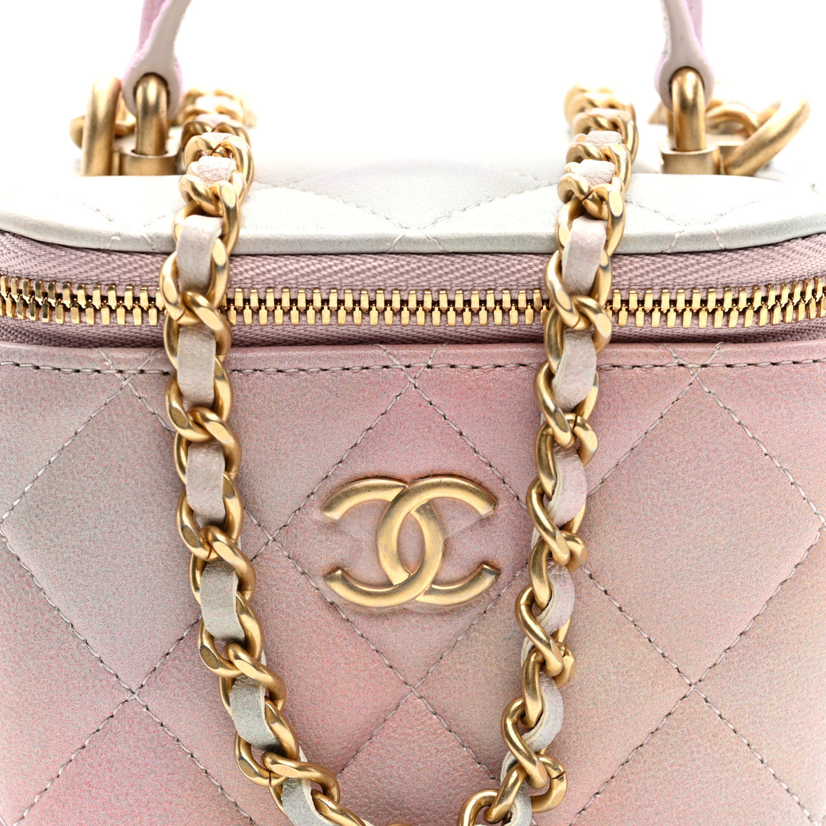 Chanel Lambskin Quilted Ombre Mini Top Handle Vanity Case With Chain Pink Multicolor 7 of 9