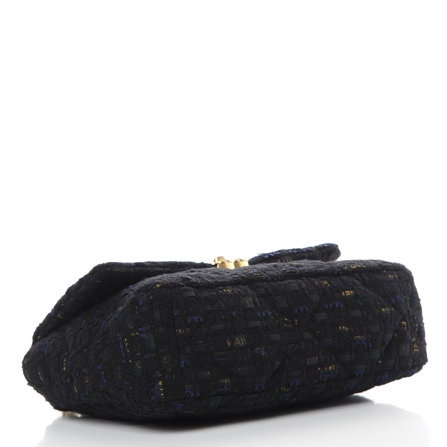 Tweed Quilted Large 19 Flap Black Navy Gold