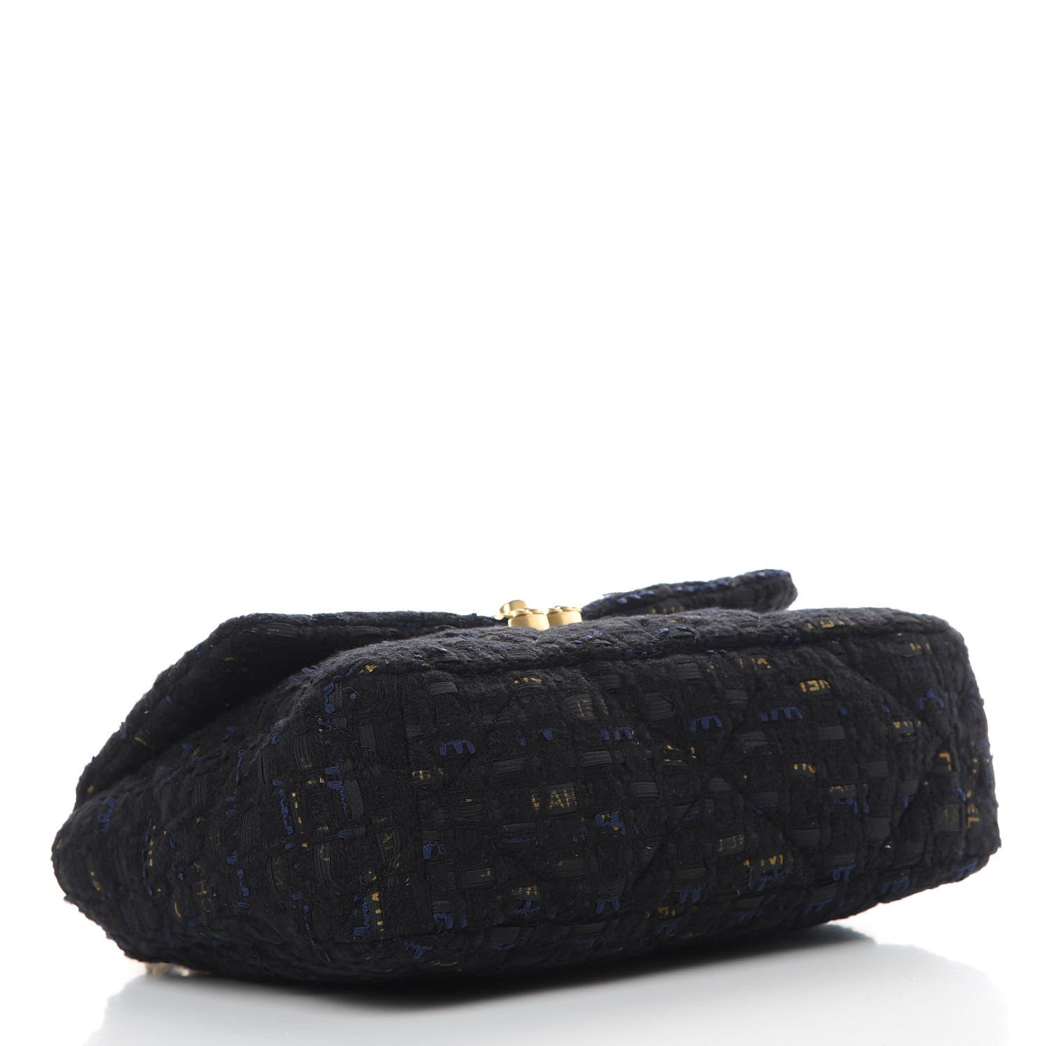 Chanel Tweed Quilted Large 19 Flap Black Navy Gold 4 of 11