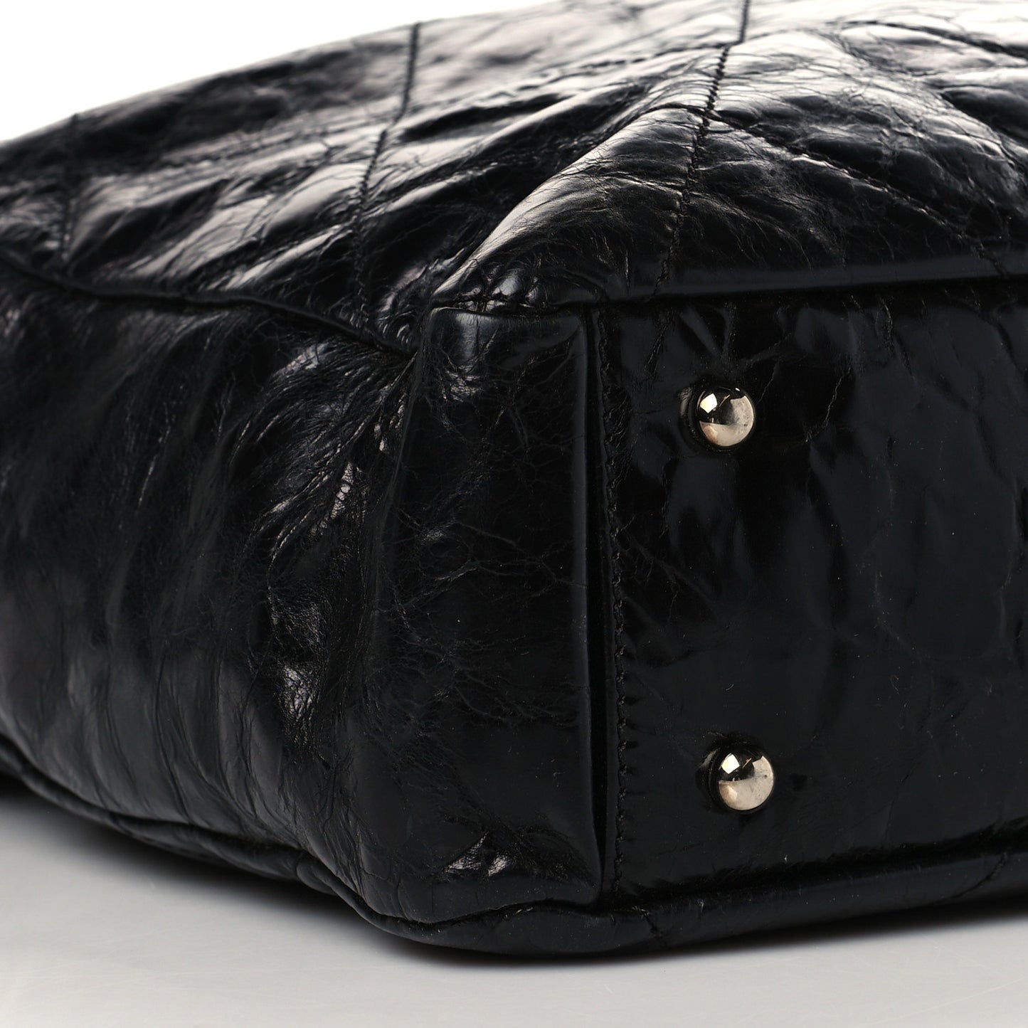 Glazed Calfskin Lambskin Quilted Portobello Tote Black Grey