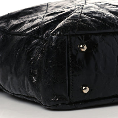 Chanel Glazed Calfskin Lambskin Quilted Portobello Tote Black Grey 9 of 11