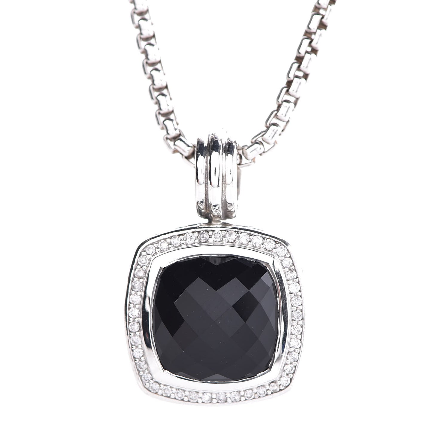 Sterling Silver Diamond Black Onyx 14mm Albion Pendant Necklace