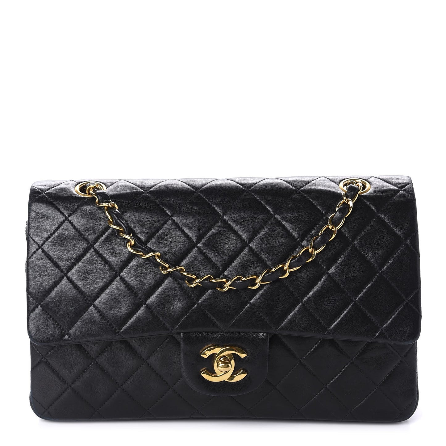 Lambskin Quilted Medium Double Flap Black