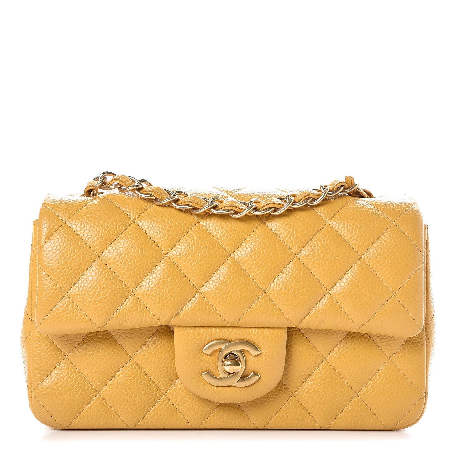 Caviar Quilted Mini Rectangular Flap Yellow