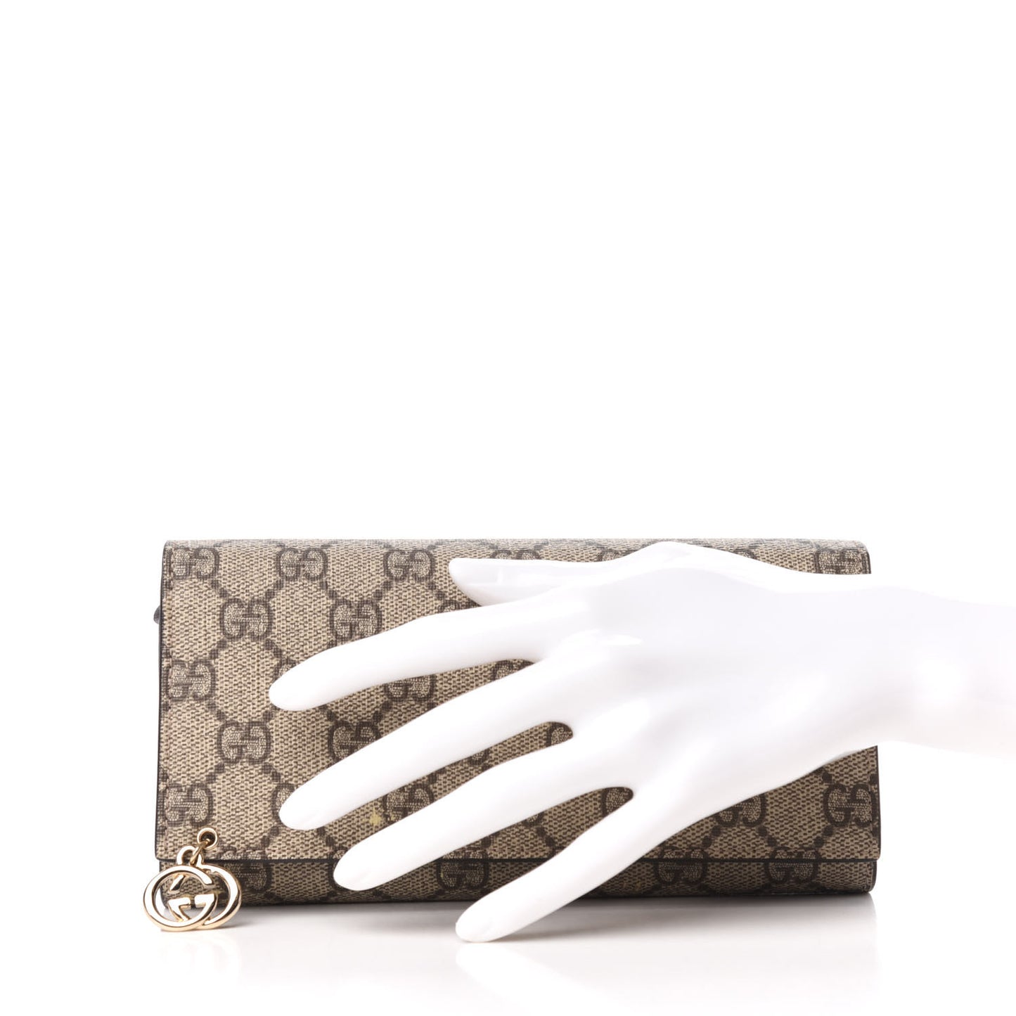 GG Supreme Monogram GG Pierce Chain Clutch Wallet Beige Ebony Cocoa