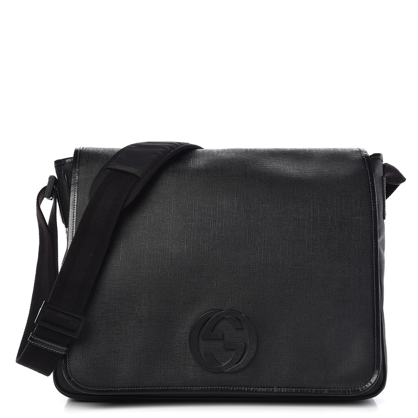Coated Canvas Interlocking G Large Flap Messenger Bag Black