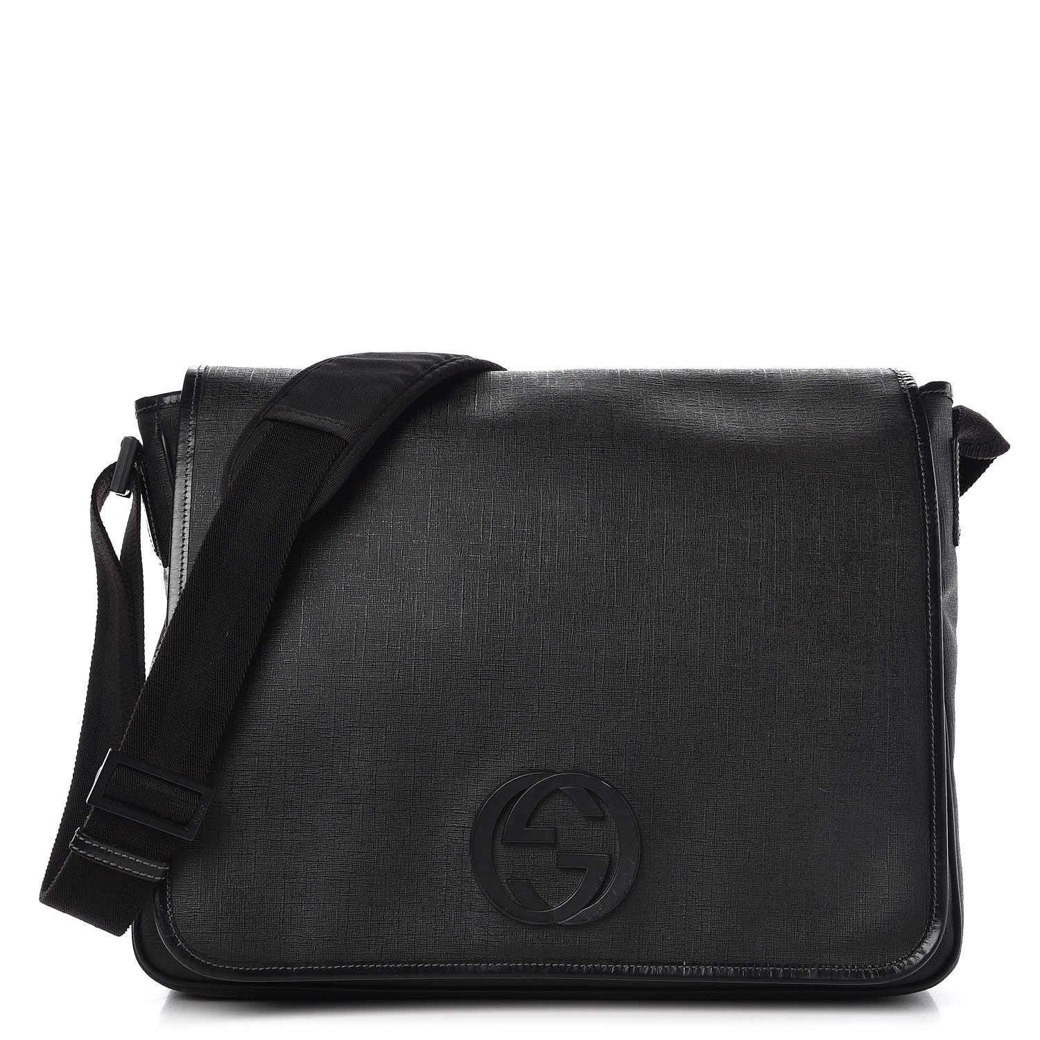 Gucci Coated Canvas Interlocking G Large Flap Messenger Bag Black 1 of 11