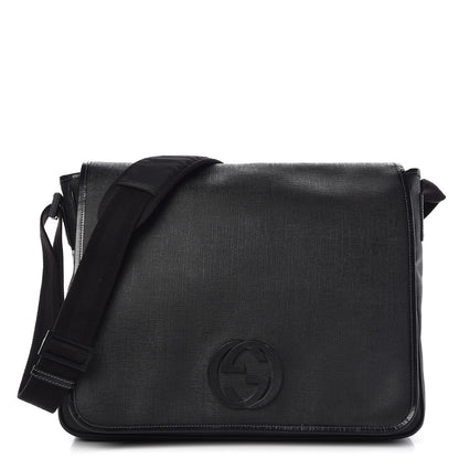 Gucci Coated Canvas Interlocking G Large Flap Messenger Bag Black 1 of 11