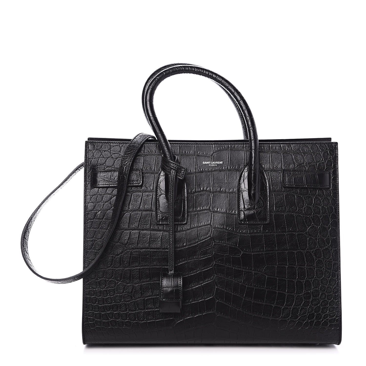 Saint Laurent Calfskin Crocodile Embossed Small Sac de Jour Black 1 of 10