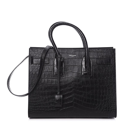 Saint Laurent Calfskin Crocodile Embossed Small Sac de Jour Black 1 of 10