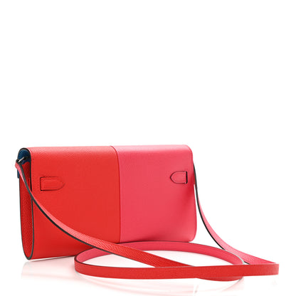 Hermes Epsom Tri-Color Kelly Wallet To Go Rouge De Coeur Rose Extreme Bleu Zanzibar 3 of 10