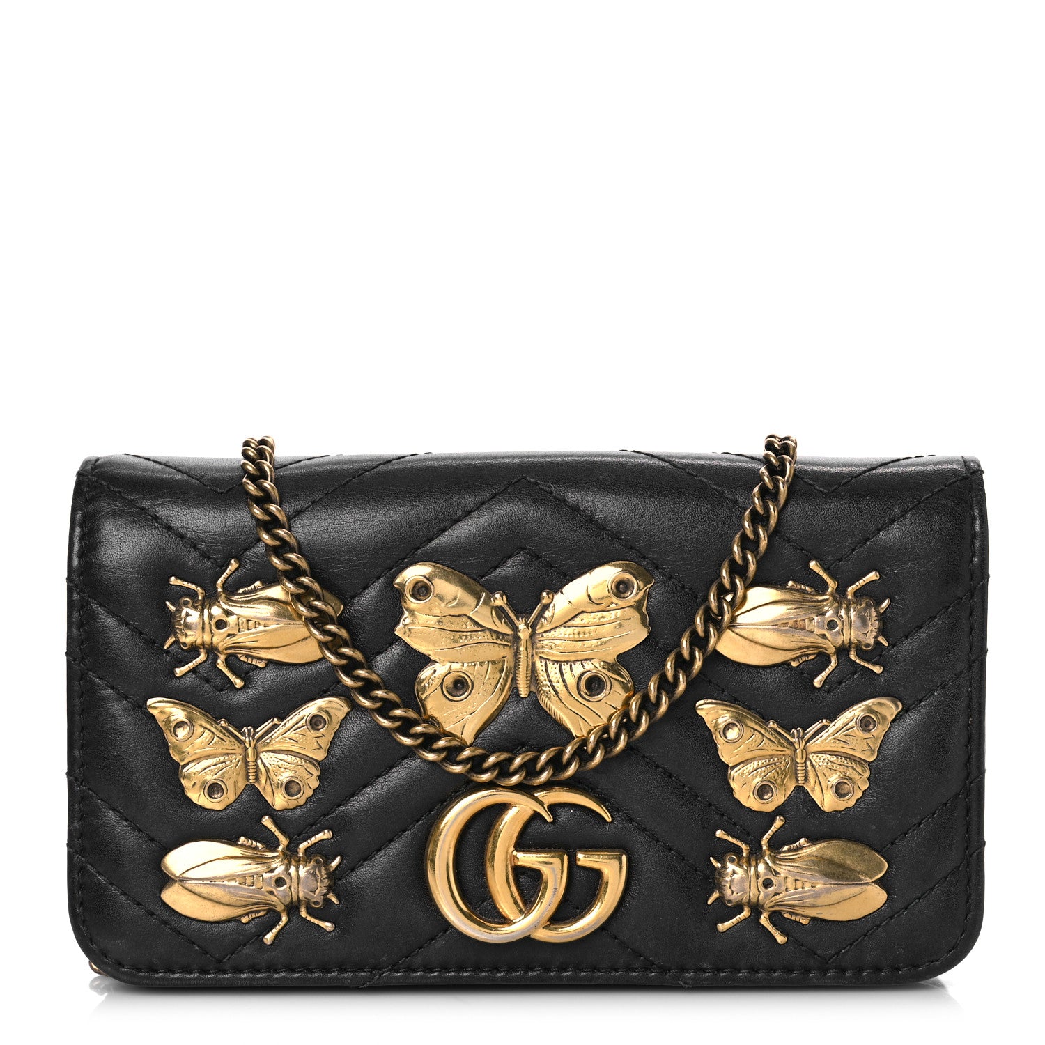 Gucci Calfskin Matelasse Mini Animal Studs GG Marmont Bag Black 1 of 11