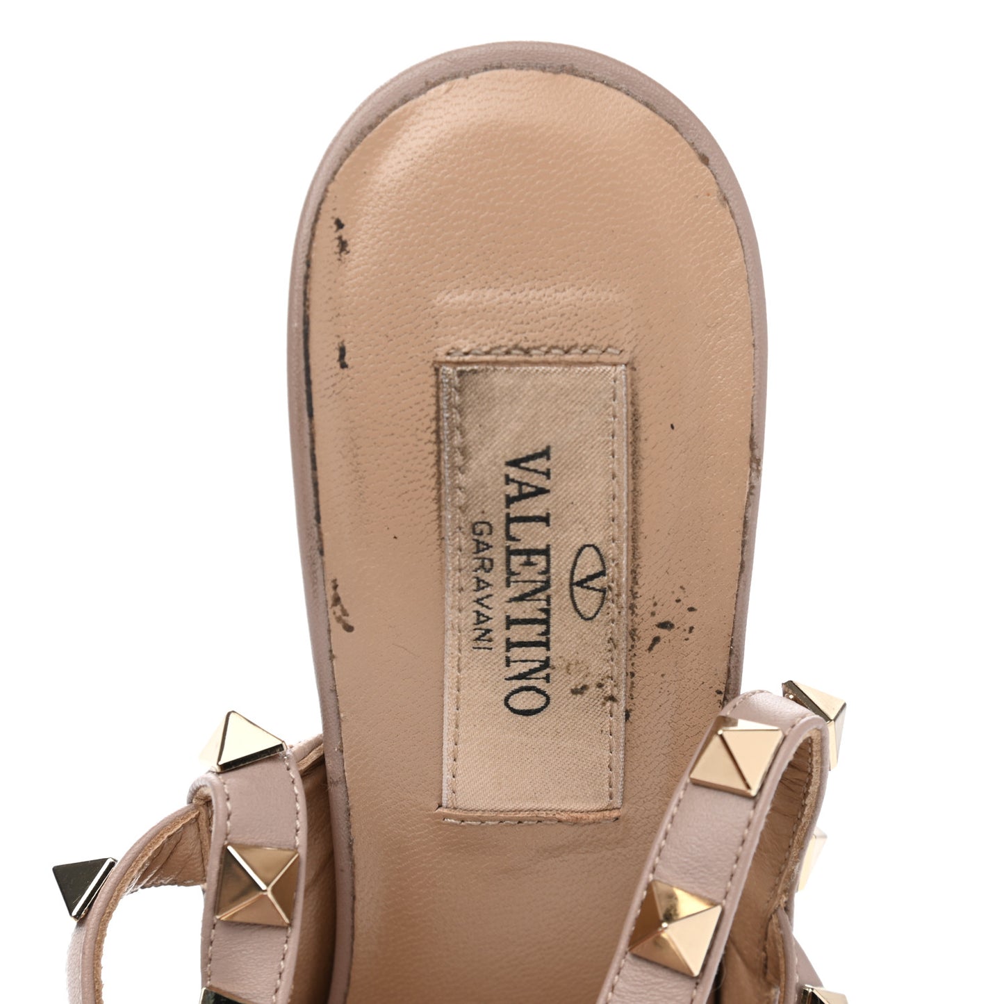 Pebbled Calfskin Rockstud Ankle Strap Pumps 36.5 Poudre
