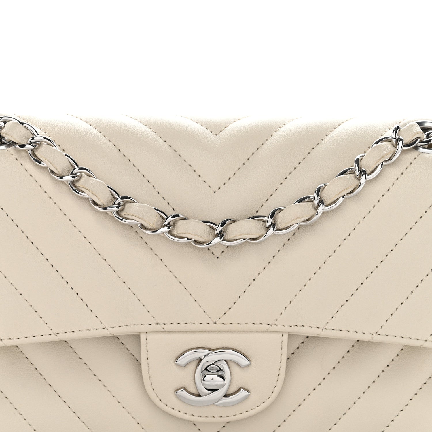 Chanel Calfskin Chevron Quilted Small Double Flap Ivory 8 of 12
