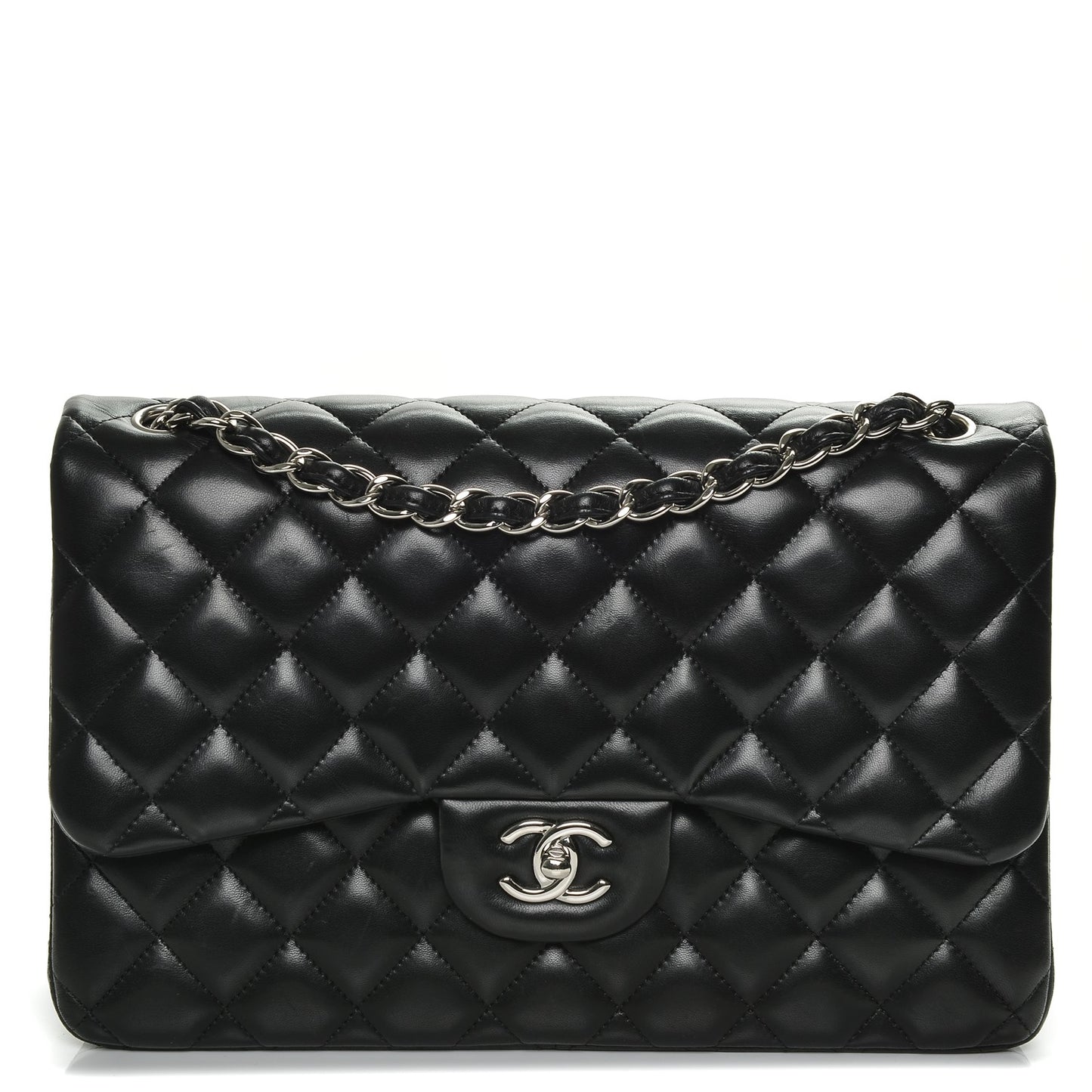 Lambskin Quilted Jumbo Double Flap Black
