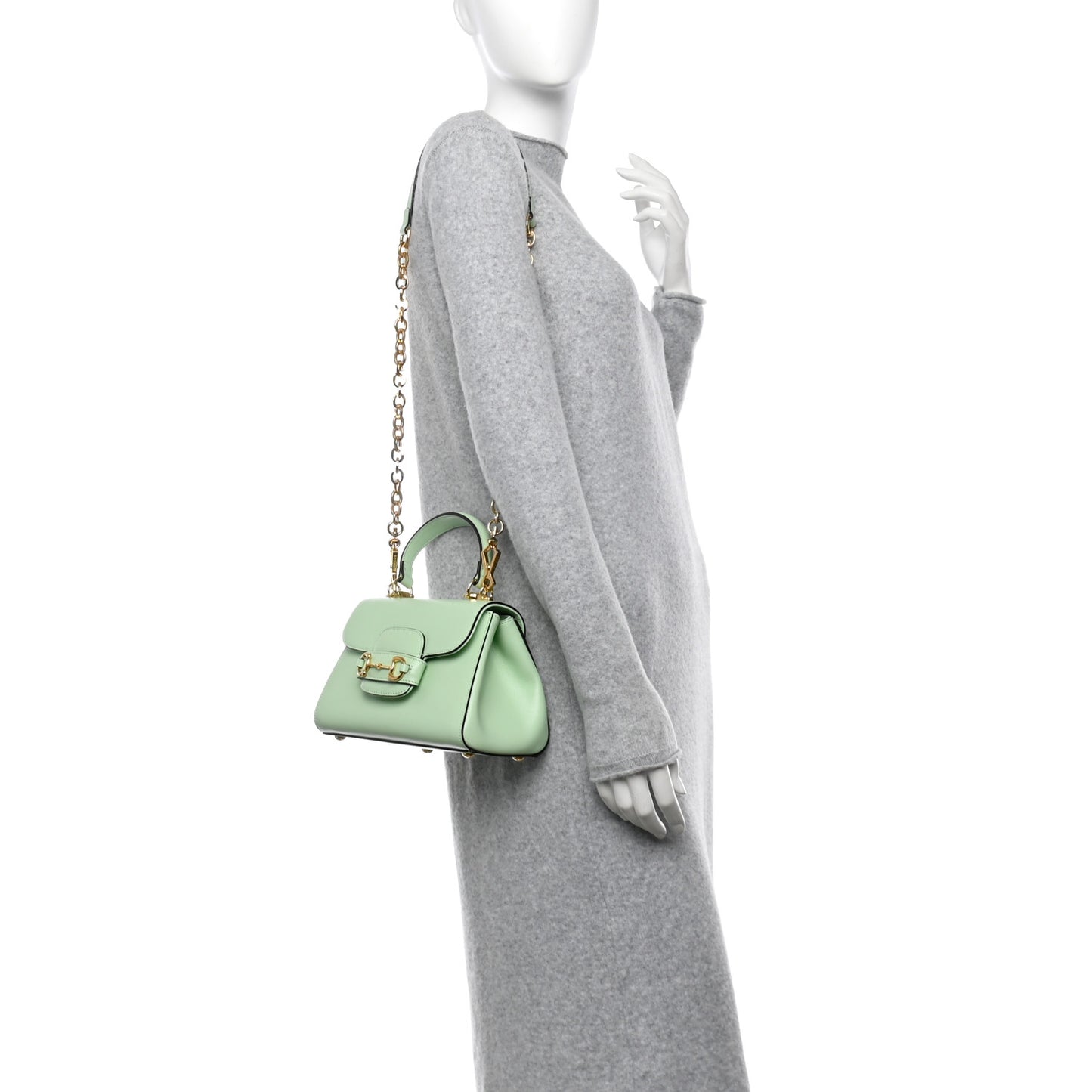 Glazed Textured Calfskin Mini Horsebit 1955 Top Handle Flap Bag Green