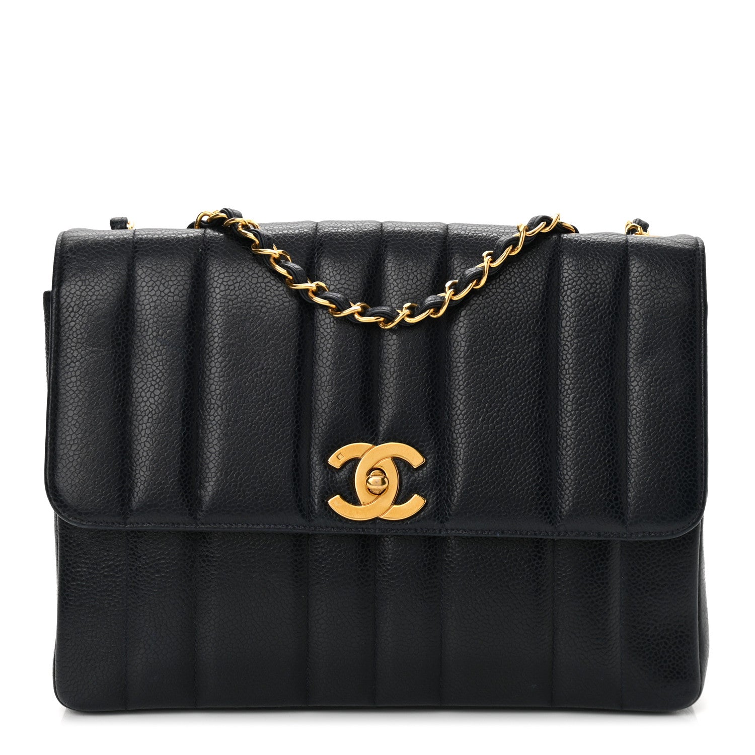 Chanel Caviar Vertical Quilted Small Single Flap Dark Blue 1 of 12