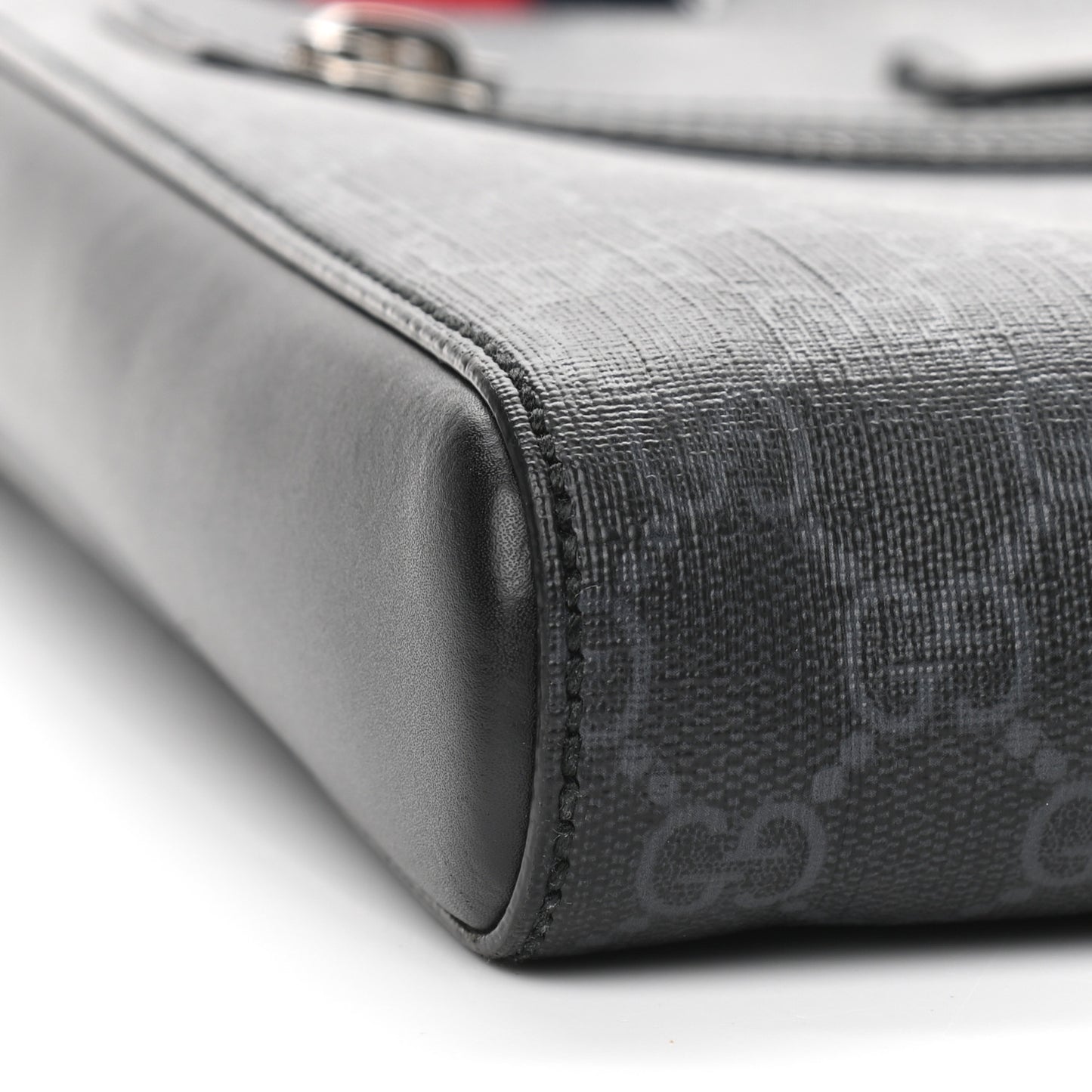 GG Supreme Monogram Appia Calfskin Web Flat Messenger Bag Black Grey