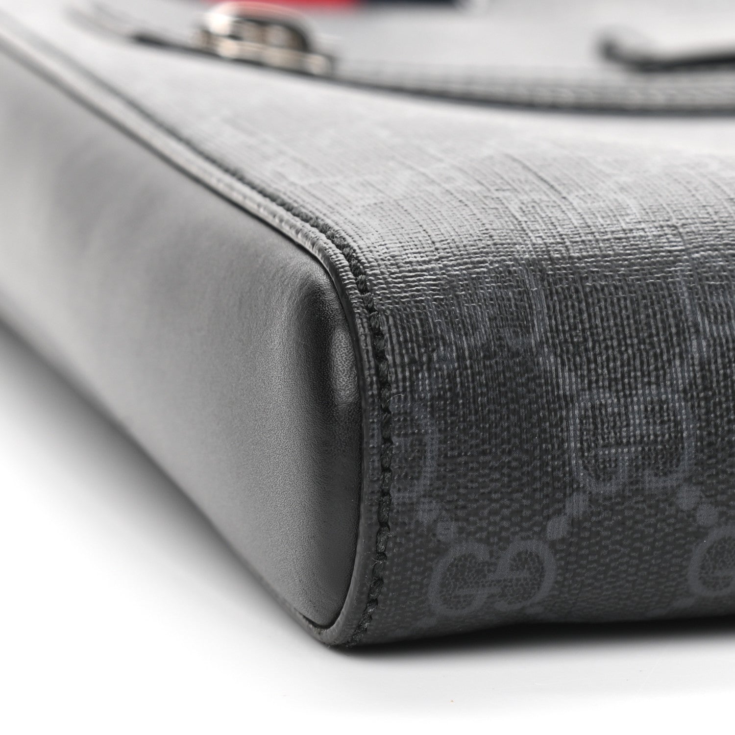 Gucci GG Supreme Monogram Appia Calfskin Web Flat Messenger Bag Black Grey 8 of 12