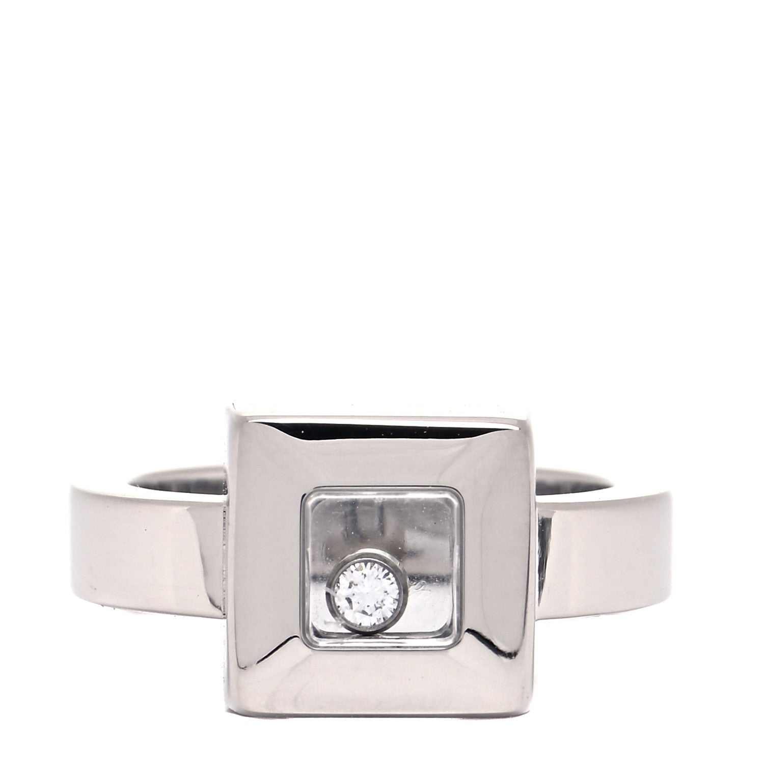Chopard 18K White Gold Diamond Happy Diamond Square Ring 50 5.25 1 of 5
