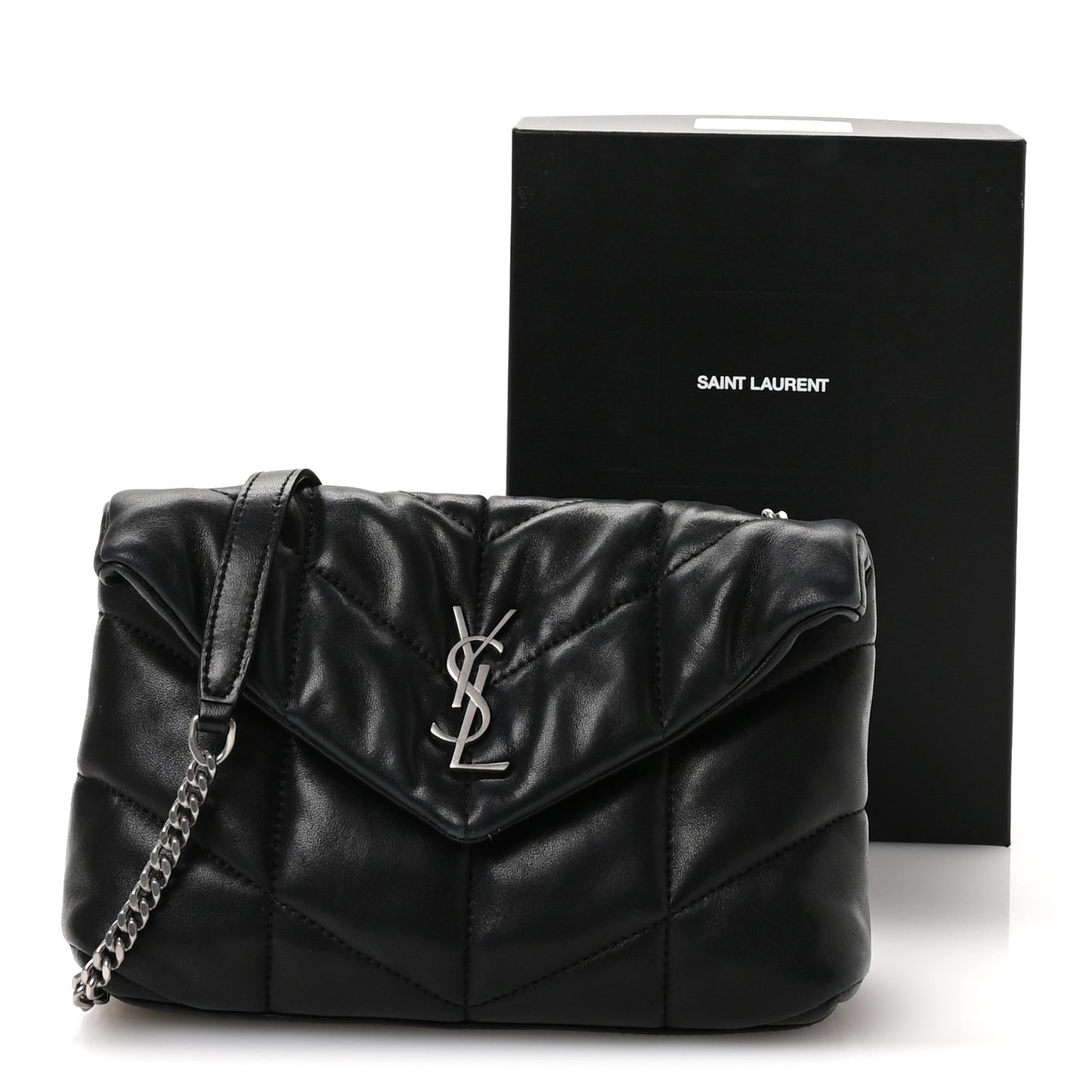 Lambskin Quilted Toy Loulou Puffer Monogram Chain Satchel Black