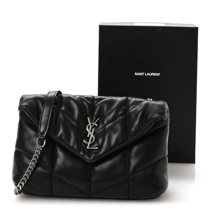 Saint Laurent Lambskin Quilted Toy Loulou Puffer Monogram Chain Satchel Black 11 of 11