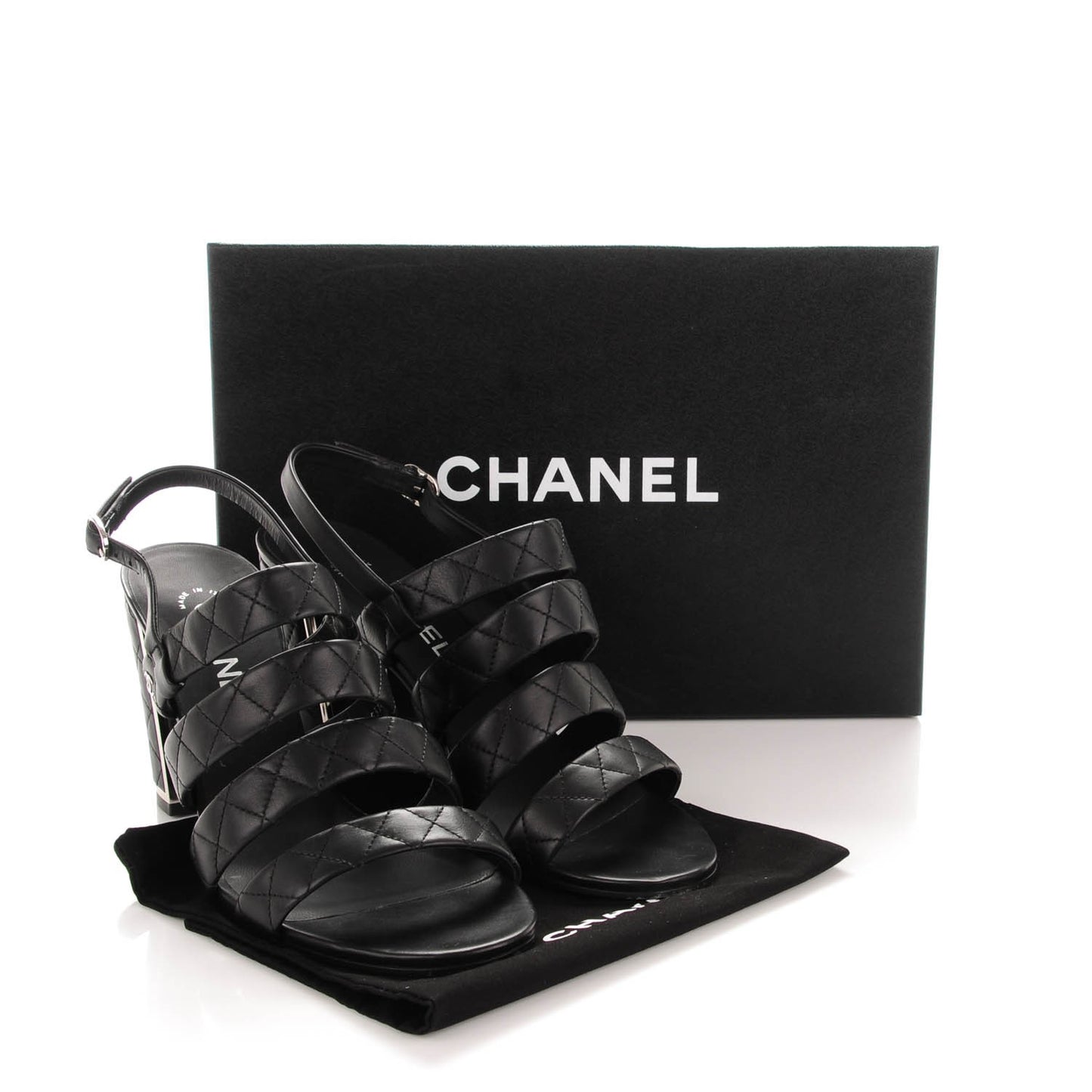 Calfskin Quilted Sandals 40 Black