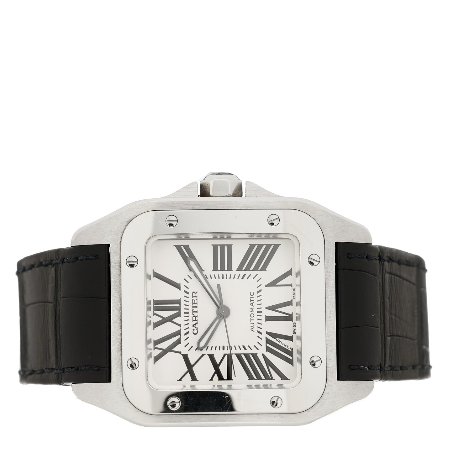 Stainless Steel Alligator 38mm Santos 100 Automatic Watch