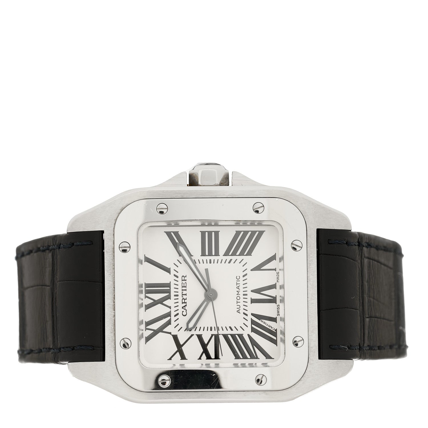 Cartier Stainless Steel Alligator 38mm Santos 100 Automatic Watch 2 of 4