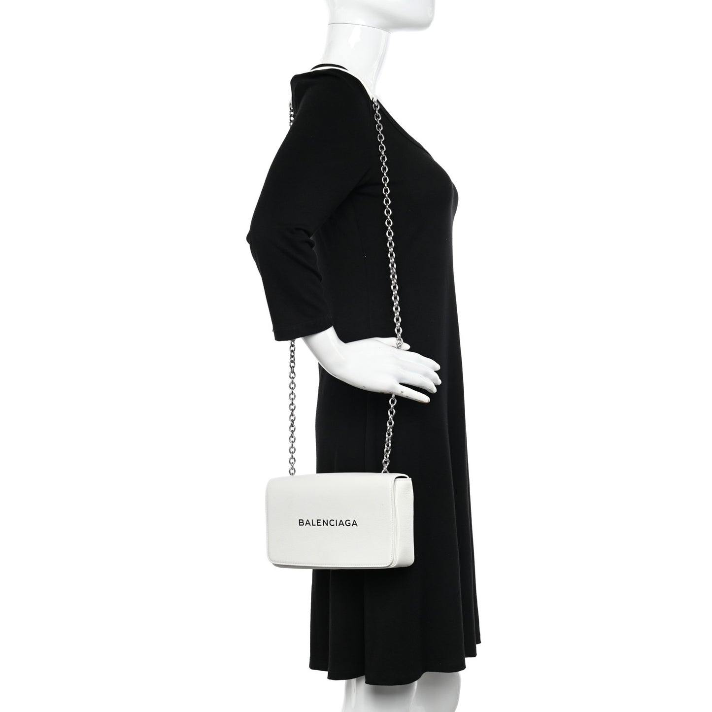 Pebbled Calfskin Logo Everyday Flap Chain Wallet White