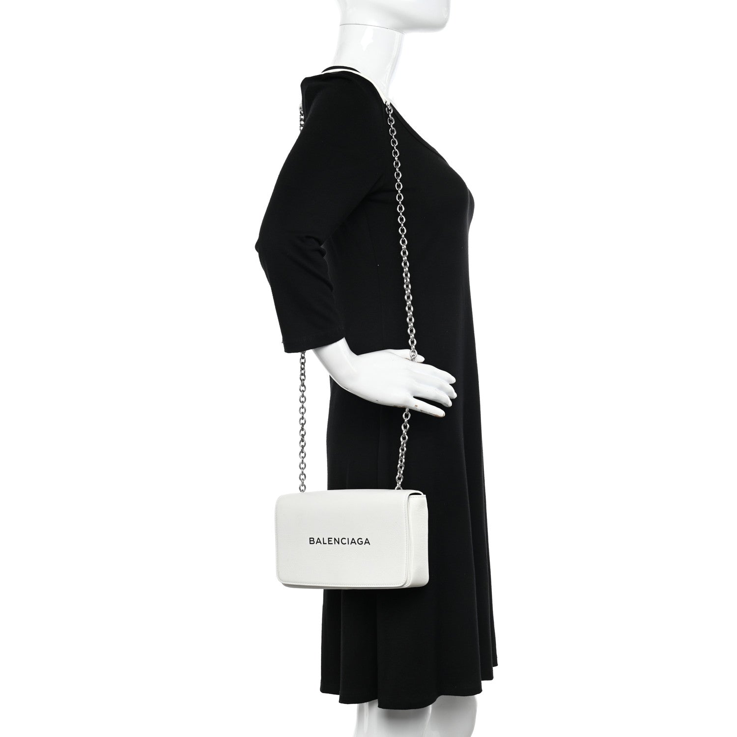 Balenciaga Pebbled Calfskin Logo Everyday Flap Chain Wallet White 2 of 14