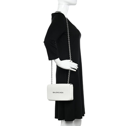 Balenciaga Pebbled Calfskin Logo Everyday Flap Chain Wallet White 2 of 14