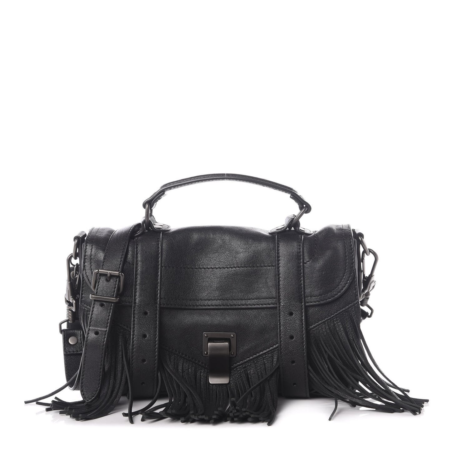Lambskin Tiny Fringe Lux PS1 Satchel Black
