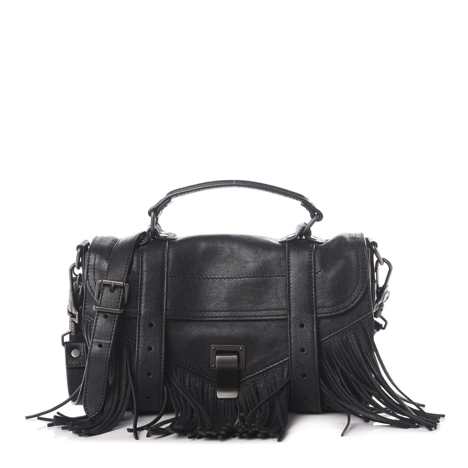 Proenza Schouler Lambskin Tiny Fringe Lux PS1 Satchel Black 1 of 9