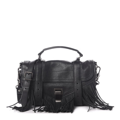 Proenza Schouler Lambskin Tiny Fringe Lux PS1 Satchel Black 1 of 9