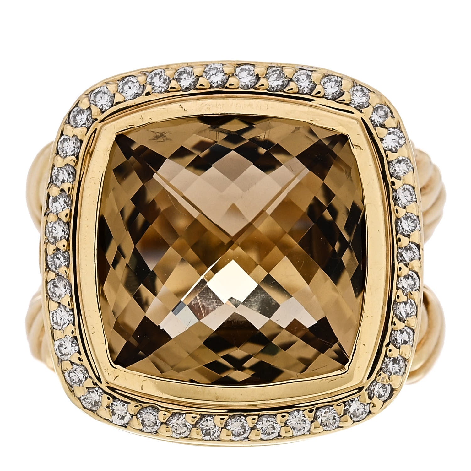 David Yurman 18K Yellow Gold Diamond Champagne Citrine 14mm Albion Ring 49 4.75 1 of 5